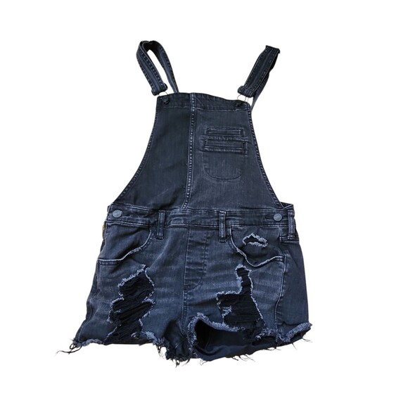 Express Jean Overalls Womens Size 4 Charcoal Wash Distressed Grunge Festival - Picture 1 of 6